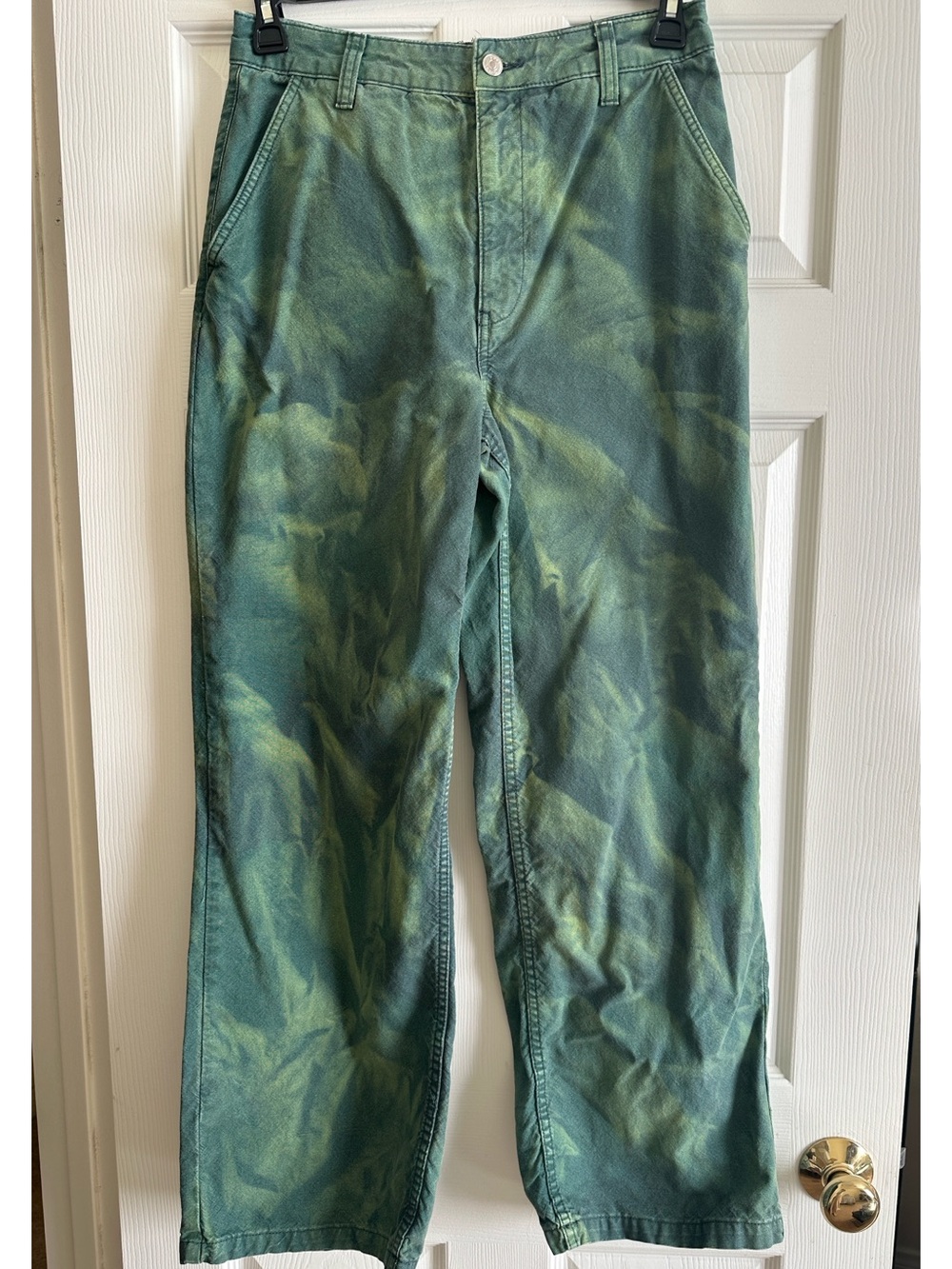ASOS Boyfriend Utility 100% Cotton Pants Green Tie-Dye Wide Leg Size 6